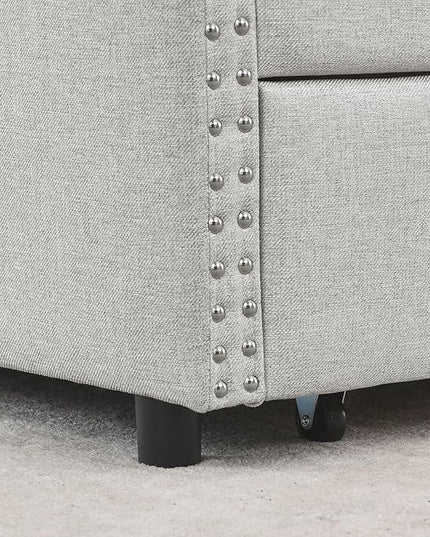 RITSU Modern Queen Size Daybed with Drawers Upholstered Sofa Bed, Tufted Buttons On Back, Wooden Frame， Copper Nail On Waved Shape Arms, for Bedroom, Living Room, Beige, 84.50 - LeafyLoom