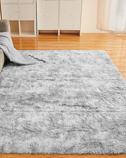 YOBATH Fluffy Shag Area Rugs 5x7 for Living Room Bedroom, Soft Fuzzy Shaggy Carpet Rugs for Girls Boys Kids Indoor Floor Nursery Home Decor, Light Grey - LeafyLoom