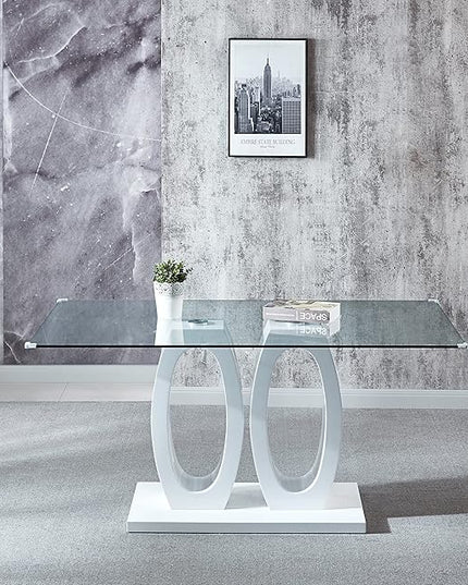 NicBex Modern Minimalist Rectangular Glass Dining Table Contemporary Double Pedestal Dining Table, Tempered Glass Top with MDF Base for Kitchen Dining Living Meeting Room Banquet Hall, White - LeafyLoom