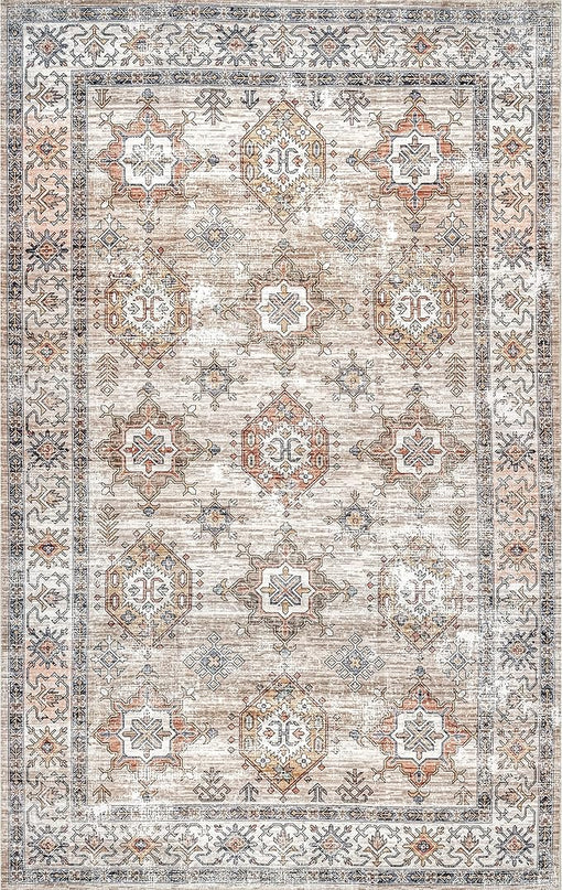 nuLOOM Finley Machine Washable Vintage Distressed Ultra Thin Area Rug, 6' x 9', Beige - LeafyLoom