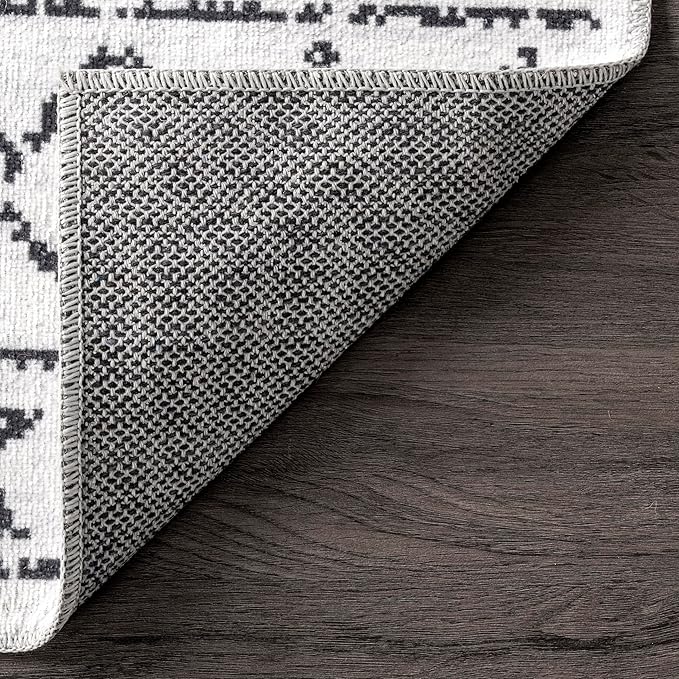 nuLOOM Noa Machine Washable Tribal Moroccan Ultra Thin Area Rug, 4x6, Ivory - LeafyLoom