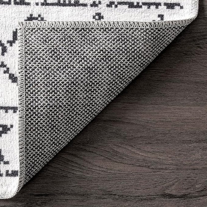 nuLOOM Noa Machine Washable Tribal Moroccan Ultra Thin Area Rug, 4x6, Ivory - LeafyLoom