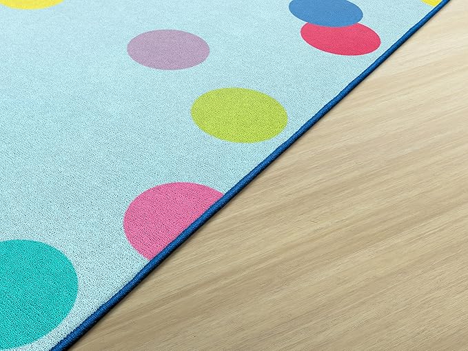 Flagship Carpets Schoolgirl Style Just Teach Rainbow Polka Dots Classroom Area Rug for Indoor Classroom Learning or Kid Bedroom Educational Play Mat, 7'6"x12', Blue - LeafyLoom