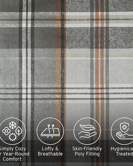 Intelligent Design Queen Comforter Set Plaid Classic Cabin Lodge Comforter Queen Size, Modern Casual, Lightweight All Season Bedding Set Queen, Sham, Décor Pillows, Blake, Full/Queen, Tan/Gray 5 Piece - LeafyLoom