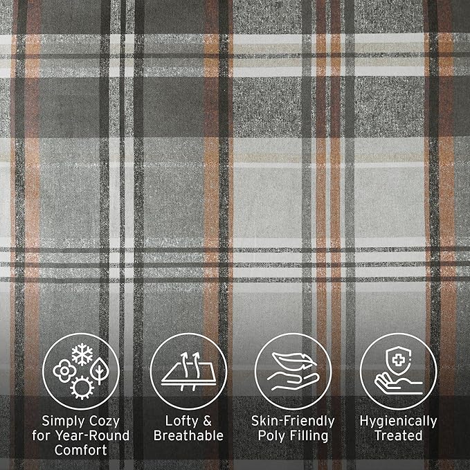Intelligent Design Queen Comforter Set Plaid Classic Cabin Lodge Comforter Queen Size, Modern Casual, Lightweight All Season Bedding Set Queen, Sham, Décor Pillows, Blake, Full/Queen, Tan/Gray 5 Piece - LeafyLoom