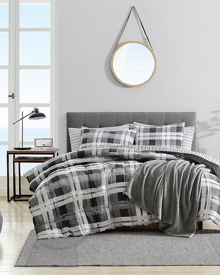 Nautica- King Comforter Set, Reversible Microsuede Bedding with Matching Sham(s), Casual Home Decor (Crossview Plaid Charcoal, King) - LeafyLoom