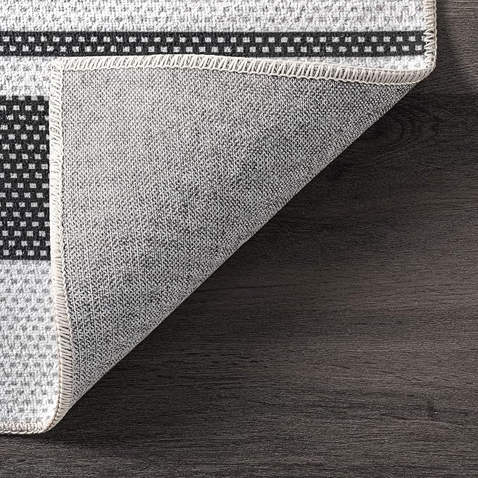 nuLOOM Lena Machine Washable Striped Ultra Thin Area Rug, 3' x 5', Grey - LeafyLoom