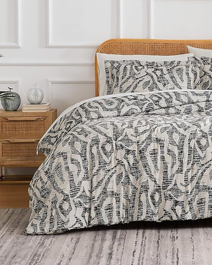 Southshore Fine Living, Inc. Full/Queen Comforter Bedding Set, Down Alternative Floral Comforter with Matching Shams, Modern abstract print Microfiber Comforter, Fits Queen & Full Beds, Slate khari - LeafyLoom
