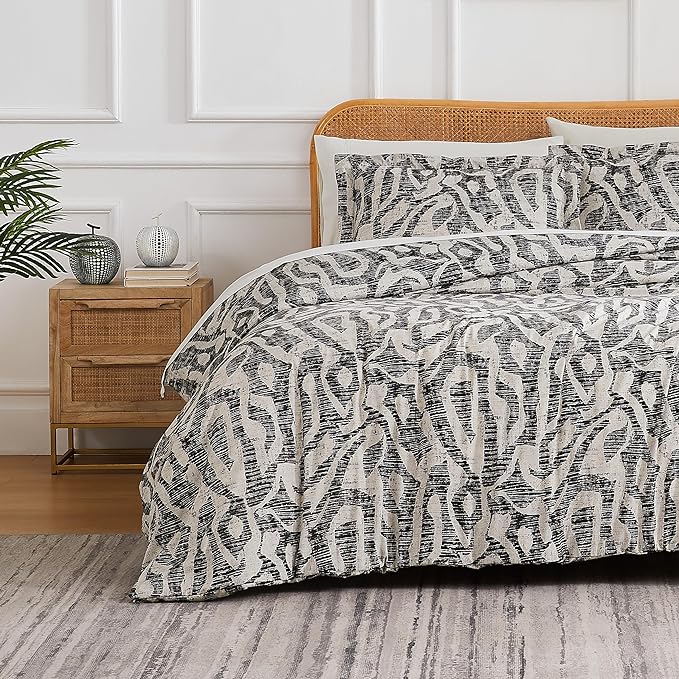 Southshore Fine Living, Inc. Full/Queen Comforter Bedding Set, Down Alternative Floral Comforter with Matching Shams, Modern abstract print Microfiber Comforter, Fits Queen & Full Beds, Slate khari - LeafyLoom