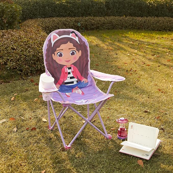 Idea Nuova Kids Indoor-Outdoor Folding Camp Chair, Gabbys Dollhouse - LeafyLoom