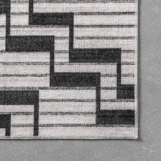 nuLOOM Tashia Modern Geometric Machine Washable Ultra Thin Area Rug, 5' x 8', Charcoal - LeafyLoom