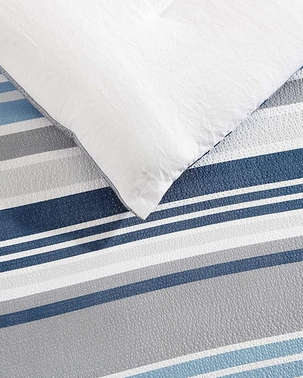 Nautica - Twin Comforter Set, Luxuriously Soft Seersucker Textured Bedding with Matching Sham, Wrinkle-Free Striped Home Decor, Dorm Room Essentials (Bradlee Blue, Twin) - LeafyLoom