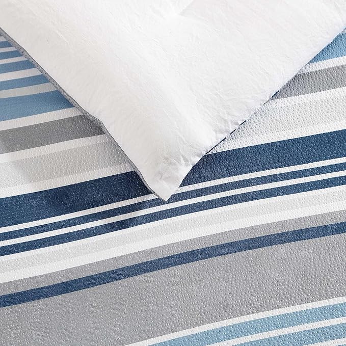Nautica - Twin Comforter Set, Luxuriously Soft Seersucker Textured Bedding with Matching Sham, Wrinkle-Free Striped Home Decor, Dorm Room Essentials (Bradlee Blue, Twin) - LeafyLoom
