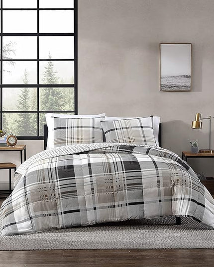 Eddie Bauer - Twin Comforter Set, Plaid Reversible Bedding, Stylish & Warm Home Decor (Normandy Grey, Twin),Grey/White/Beige - LeafyLoom