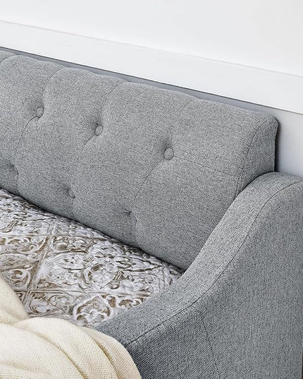Full Size Upholstery modern linen Daybed, Trundle sofaBed,Armrest with USB charging end pull out Button Tufted Armrest side with pocket,for Bedroom Living Room - LeafyLoom