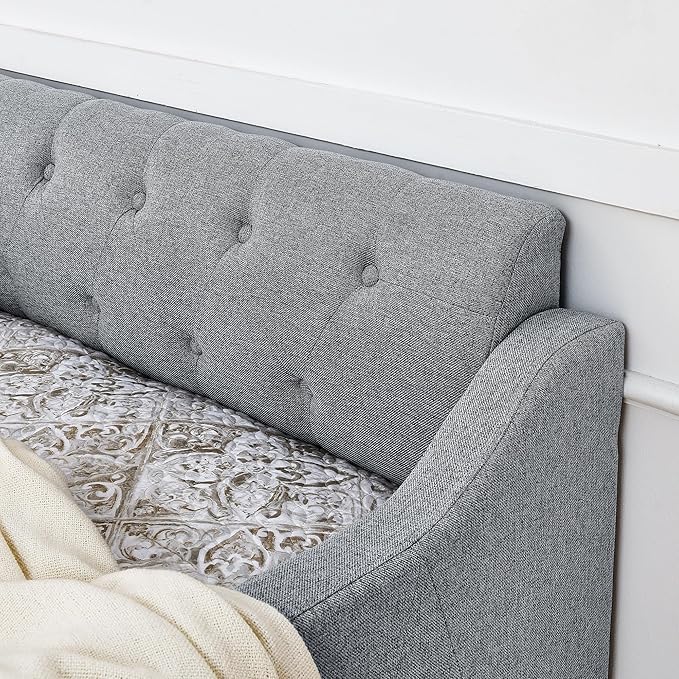 Full Size Upholstery modern linen Daybed, Trundle sofaBed,Armrest with USB charging end pull out Button Tufted Armrest side with pocket,for Bedroom Living Room - LeafyLoom