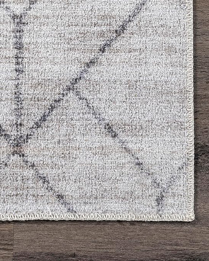 nuLOOM Regan Modern Geometric Machine Washable Ultra Thin Area Rug, 3' x 5', Light Grey - LeafyLoom