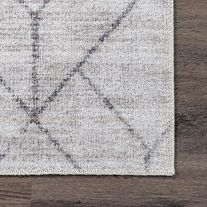 nuLOOM Regan Modern Geometric Machine Washable Ultra Thin Area Rug, 3' x 5', Light Grey - LeafyLoom