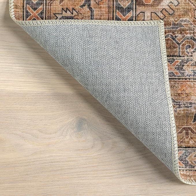nuLOOM Gwyn Distressed Machine Washable Ultra Thin Area Rug, 5' x 8', Beige - LeafyLoom