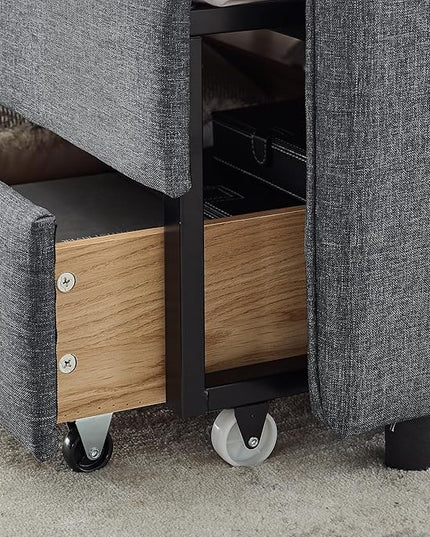 Twin Size Upholstery modern Daybed, Trundle Bed and Two Storage Drawers,pull out Button Tufted Sofa Armrest side with pocket,for Bedroom Living Room,Linen Dark Grey - LeafyLoom