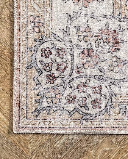 nuLOOM Ren Vintage Floral Machine Washable Ultra Thin Accent Rug, 2x3, Peach - LeafyLoom