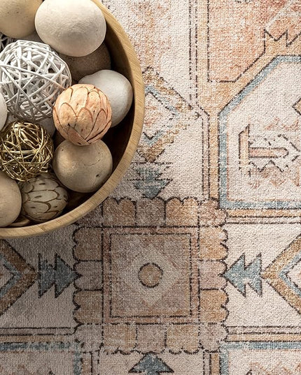 nuLOOM Dawson Machine Washable Distressed Medallion Ultra Thin Runner Rug, 2' 6" x 8', Peach - LeafyLoom