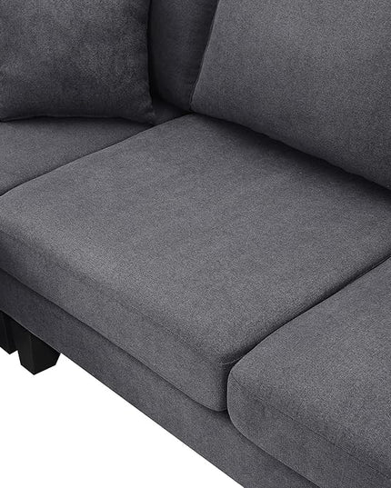 90" Modern L-Shape Sectional Sofa with Chaise Lounge,5-Seat Practical Couch Set W/ 3 Pillows,7''Leg Height,Minimalist Style,Indoor Furniture for Living Room Apartment Office,Grey Terrycloth - LeafyLoom
