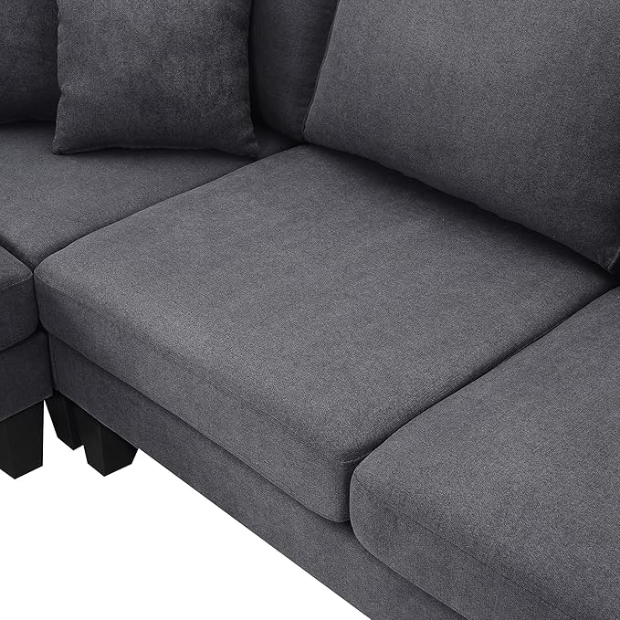 90" Modern L-Shape Sectional Sofa with Chaise Lounge,5-Seat Practical Couch Set W/ 3 Pillows,7''Leg Height,Minimalist Style,Indoor Furniture for Living Room Apartment Office,Grey Terrycloth - LeafyLoom