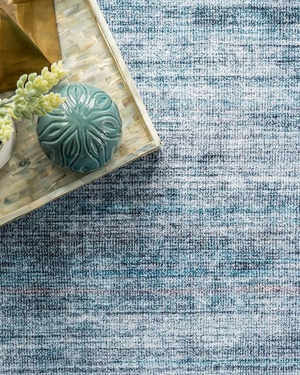 nuLOOM Eveline Distressed Persian Machine Washable Ultra Thin Area Rug, 4' x 6', Blue - LeafyLoom