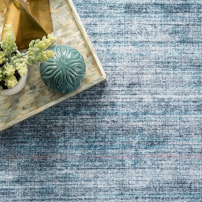 nuLOOM Eveline Distressed Persian Machine Washable Ultra Thin Area Rug, 4' x 6', Blue - LeafyLoom