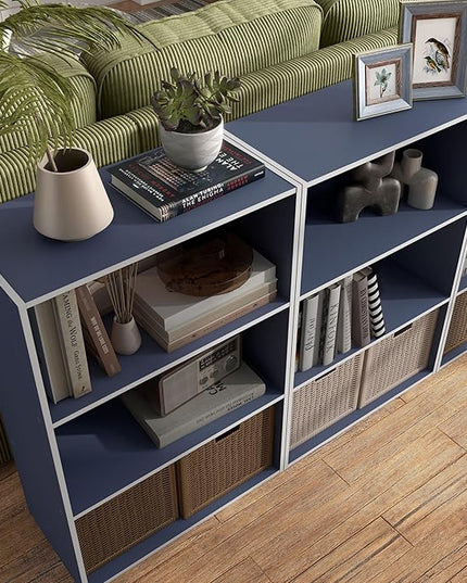 Apexa 3-Tier Cube Storage Organizer Shelves, Stackable Wood Bookcase Fits Cubby Bins for Organization, Dorm Teen Room Decor & Home Office, Steel Blue - LeafyLoom