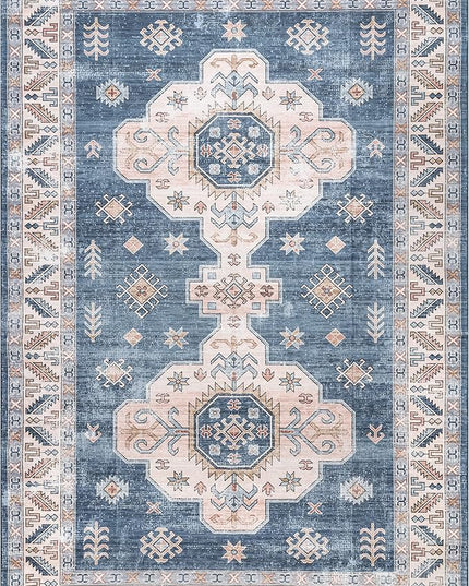nuLOOM Norma Machine Washable Traditional Medallion Ultra Thin Area Rug, 6' x 9', Blue - LeafyLoom