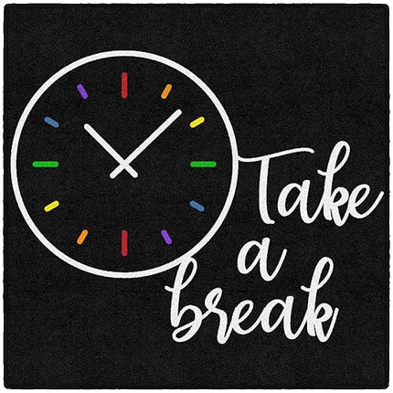 Flagship Carpets Take A Break Childrens Time Clock Classroom Entryway or Home Door Mat or Small Area Rug, 30" x 30", Black - LeafyLoom