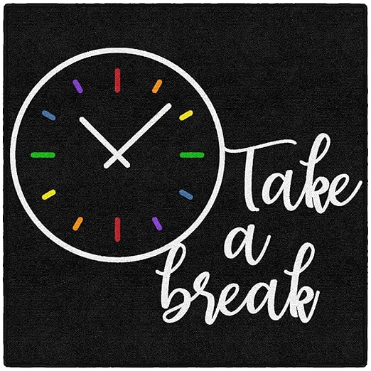 Flagship Carpets Take A Break Childrens Time Clock Classroom Entryway or Home Door Mat or Small Area Rug, 30" x 30", Black - LeafyLoom