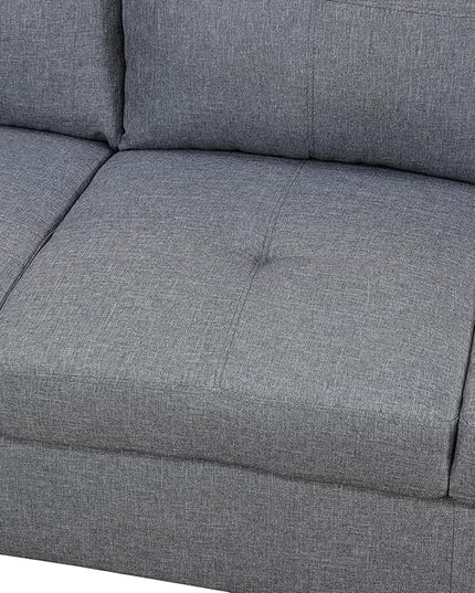 ROOMTEC Button Modern L Shape Sectional Sofa Set, Upholstered Corner Couch with Storage Ottoman, Linen Tufted Cushions, for Living Room, Apartment, 97inch, Grey w/Right Chaise Lounge - LeafyLoom