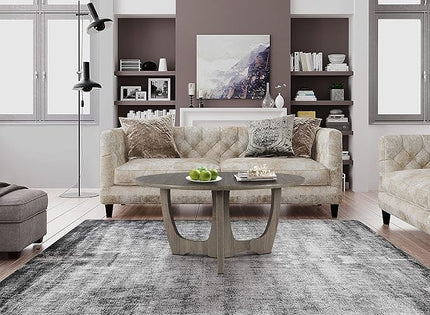 FINECASA Wooden Coffee Table, Curved Leg Coffee Table, Round Coffee Table for Living Room, Accent Couch,Home Decoration, Living Room Tables, 36 x 18 Inches, Grey - LeafyLoom