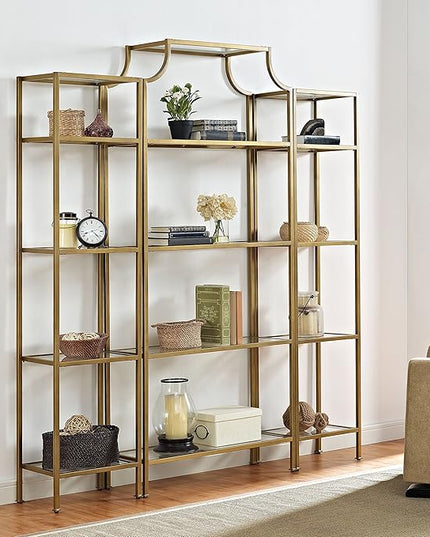 Crosley Furniture Aimee 3-Piece Etagere Bookcase Set - Gold and Glass - LeafyLoom
