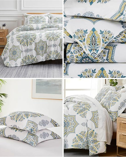 Southshore Fine Living, Inc. Oversized Twin Comforter Bedding Set, Down Alternative Boho Bedspread, Paisley Floral Print Comforter, Twin or Twin XL Comforter with Matching Sham, Aqua on White - LeafyLoom