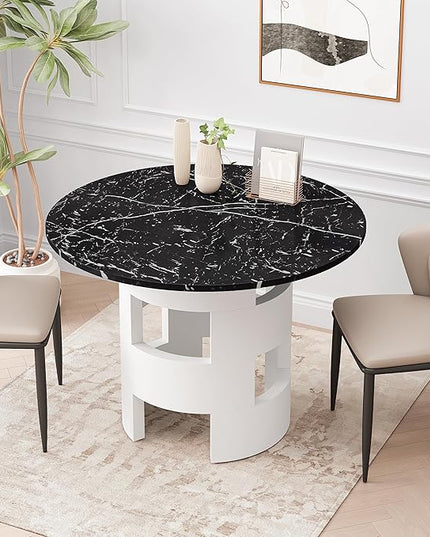 NicBex 42.12Inch Round Dining Table,Modern Kitchen Table with Printed Black Marble Tabletop for 2 to 4,Leisure Coffee Table for Kitchen,Small Space,Apartment,Living Room,Space-Saving,Black+White - LeafyLoom