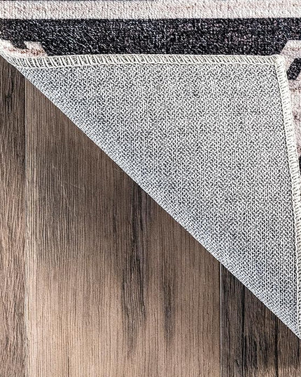 nuLOOM Evia Tribal Stripes Machine Washable Ultra Thin Area Rug, 8' x 10', Charcoal - LeafyLoom