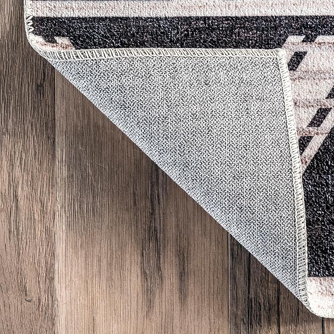nuLOOM Evia Tribal Stripes Machine Washable Ultra Thin Area Rug, 8' x 10', Charcoal - LeafyLoom