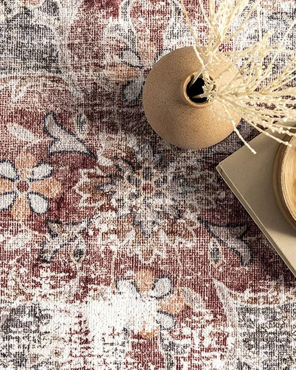 nuLOOM Emelina Traditional Persian Machine Washable Ultra Thin Area Rug, 8' x 10', Red - LeafyLoom