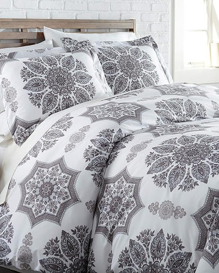 Southshore Fine Living, Inc. Oversized Twin Comforter Bedding Set, Down Alternative Boho Bedspread, Paisley Floral Print Comforter, Twin or Twin XL Comforter with Matching Sham, Grey on White - LeafyLoom