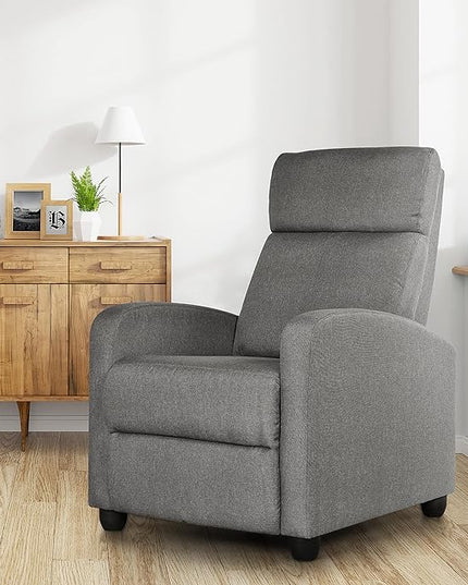 Yaheetech Fabric Recliner Chair Sofa Ergonomic Adjustable Single Sofa with Thicker Seat Cushion Modern Home Theater Seating for Living Room Matte Grey - LeafyLoom