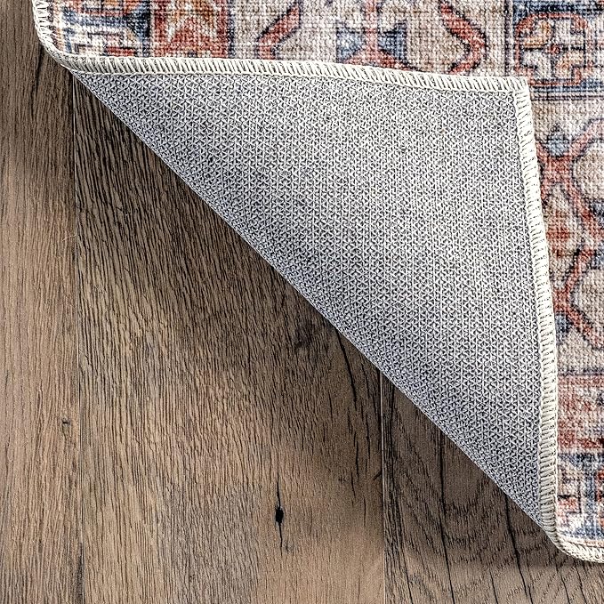 nuLOOM Desna Machine Washable Faded Vintage Ultra Thin Area Rug, 4' x 6', Peach - LeafyLoom