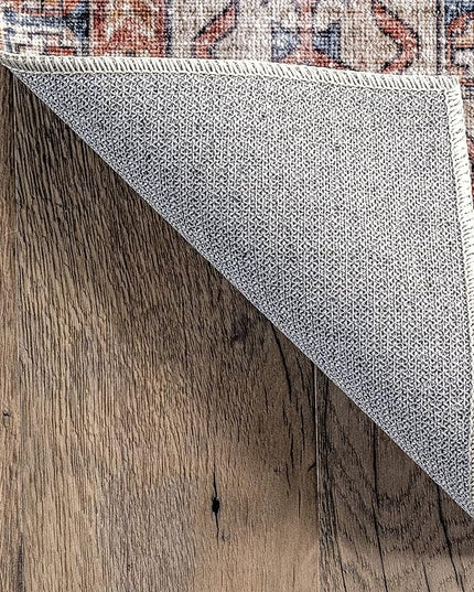 nuLOOM Desna Machine Washable Faded Vintage Ultra Thin Area Rug, 3' x 5', Peach - LeafyLoom