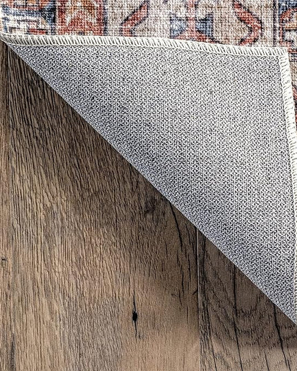 nuLOOM Desna Machine Washable Faded Vintage Ultra Thin Area Rug, 8' x 10', Peach - LeafyLoom