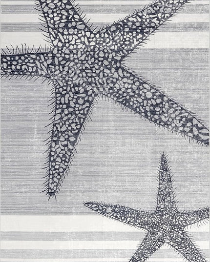 nuLOOM Starfish and Stripes Machine Washable Ultra Thin Area Rug, 5' x 8', Light Grey - LeafyLoom