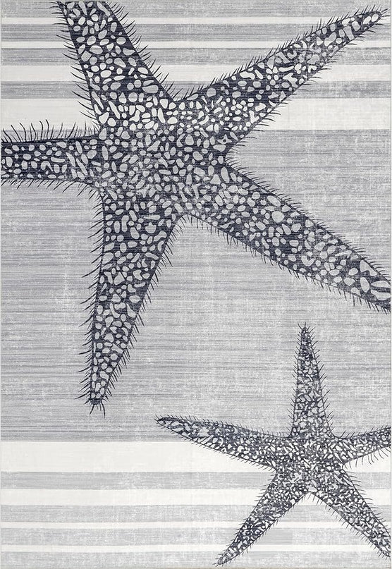 nuLOOM Starfish and Stripes Machine Washable Ultra Thin Area Rug, 5' x 8', Light Grey - LeafyLoom