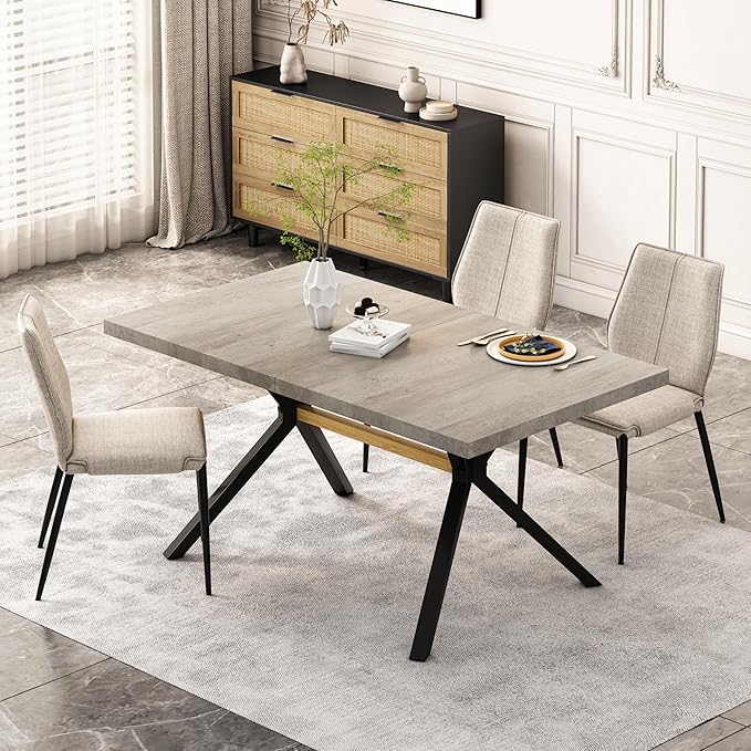 NicBex 78.74Inch Rectangular Stretch Dining Table,Modern Kitchen Table with Grey Carole Top and Black Fine Sanded Iron Leg for 6 to 8,Large Dining Room Table for Kitchen,Dining Living Room,Grey - LeafyLoom